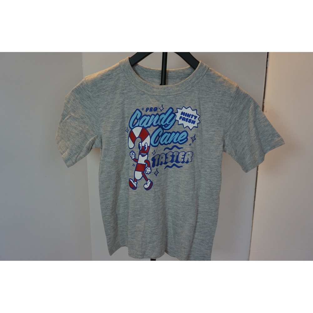 Cotton On Kids Gray Pro Candy Cane Taster Graphic T-Shirt Size 6 Holiday Tee